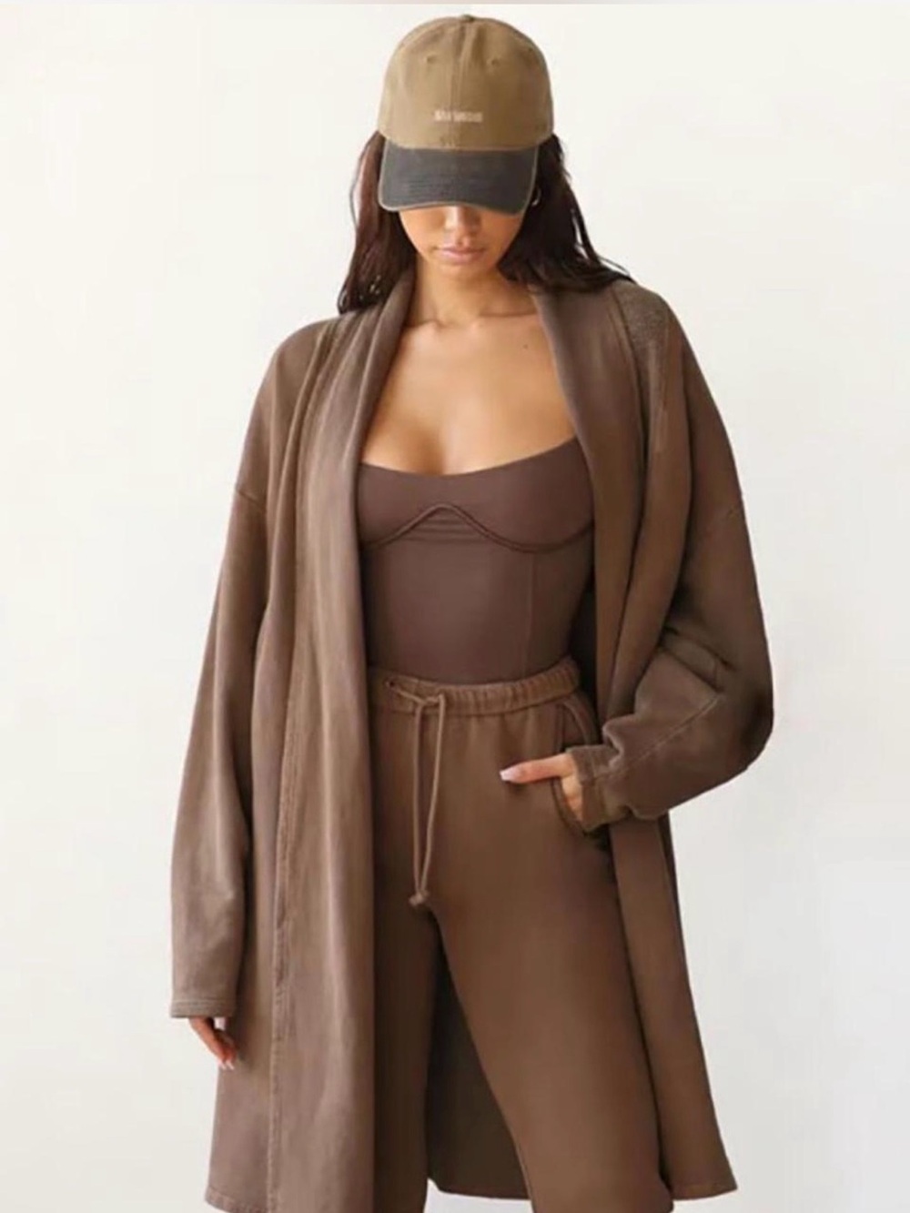 JOAH BROWN OVERSIZED FRENCH TERRY CARDIGAN Color COCOA OS
